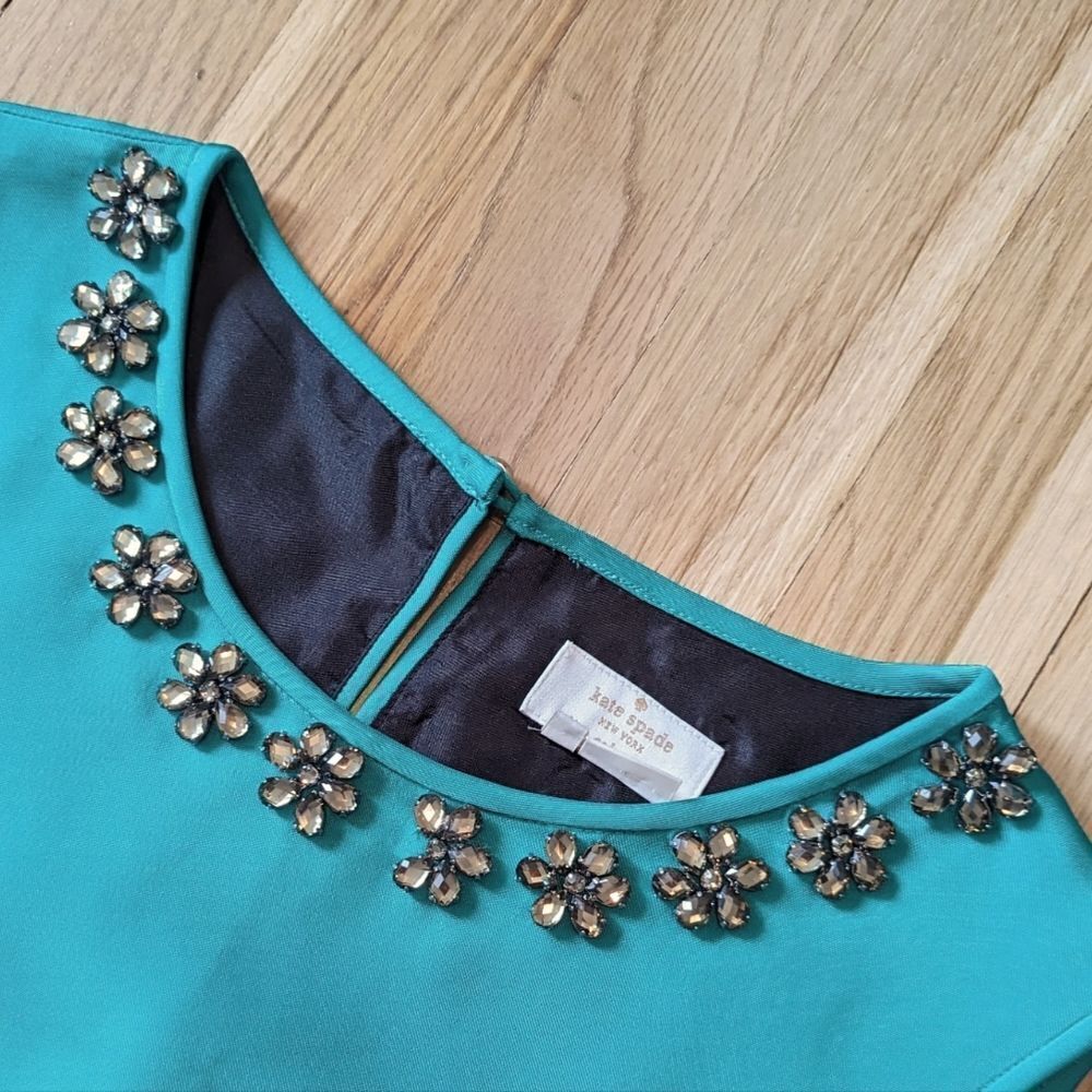 Kate Spade Green and Black Colorblock Rosita Rhinestone Cocktail Dress - Picture 4 of 6